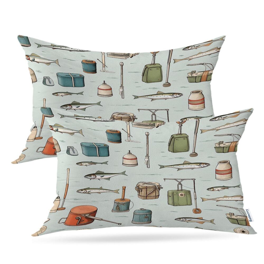 4500 Fishing Gear and Fish Outdoor Throw Pillow Covers, Fishing Equipment